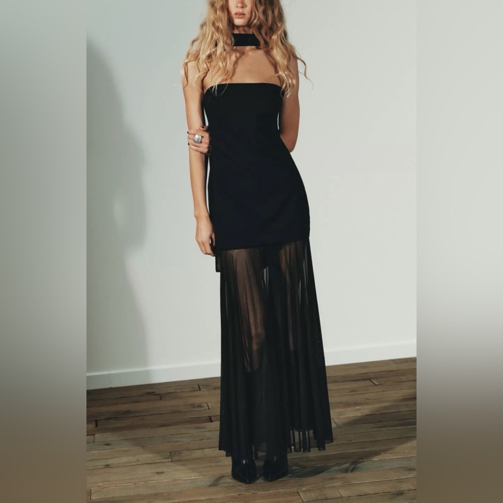 Zara COMBINED DRESS WITH TRANSPARENCIES medium REF. 2180/238 black
